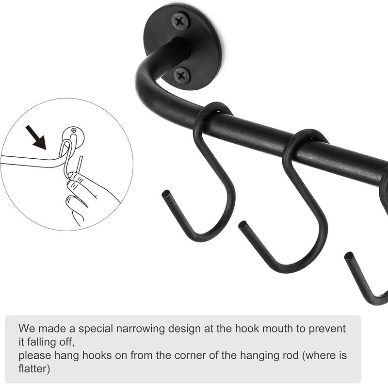 Mkono Mug Holder Wall Mounted Coffee Cup Rack Hanger Modern Metal with 5 Mug Hooks Rustic Utensil Tea Cups Storage Organizer for Kitchen Dining Room Coffee Bar,Black - Image 4